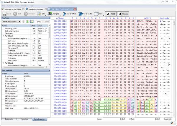 Disk Editor is a free low level hexadecimal editor